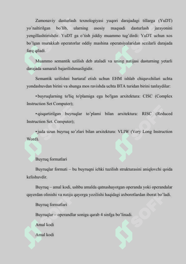 BUYRUQLAR TIZIMI ARXITEKTURASI. OPERANDLAR FORMATLARI 3