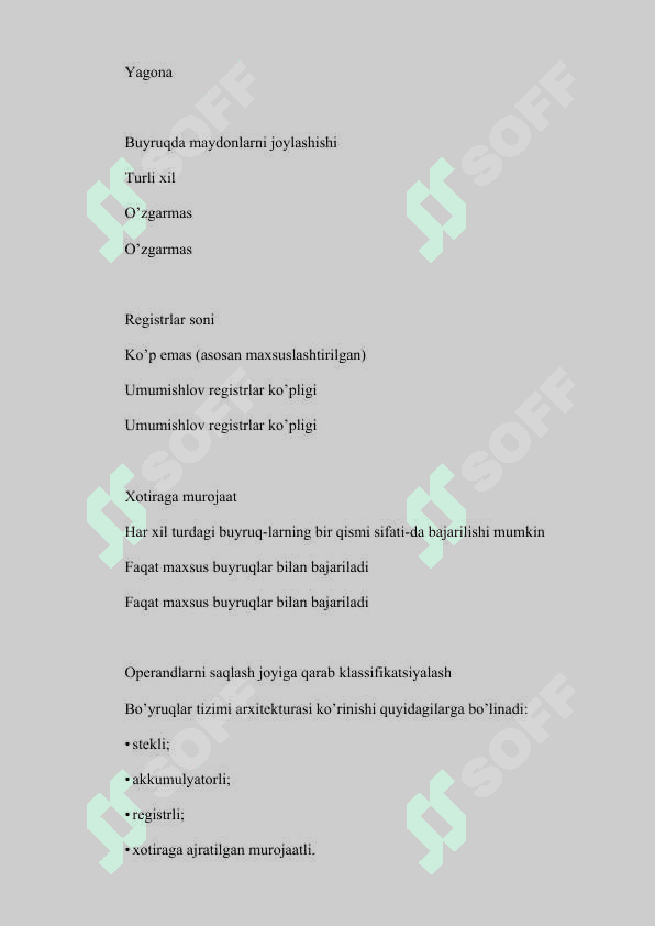BUYRUQLAR TIZIMI ARXITEKTURASI. OPERANDLAR FORMATLARI 8