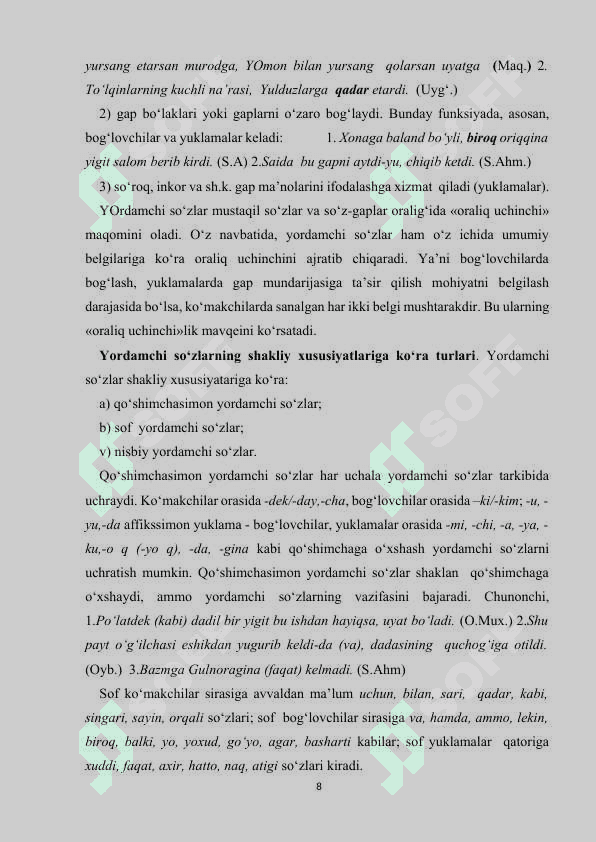YORDAMCHI SOʻZ TURKUMLARIDA SINONIMIYA 8