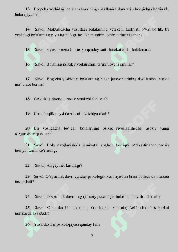 Ichki ishlarga ishga kiruvchilar uchun 300 ta psixologik savollar 2