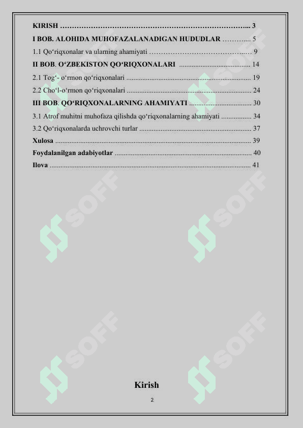 Oʻzbekistonning muhofazaga olingan hududlari - kurs ishi 2