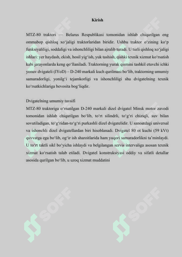MTZ-80 traktori IYoD ning umumiy tavsifi 2