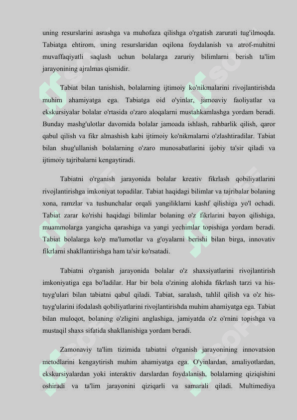 Maktabgacha ta’lim tashkilotlarida bolalarni tabiat bilan tanishtirish tamoyillarining o’rni 6