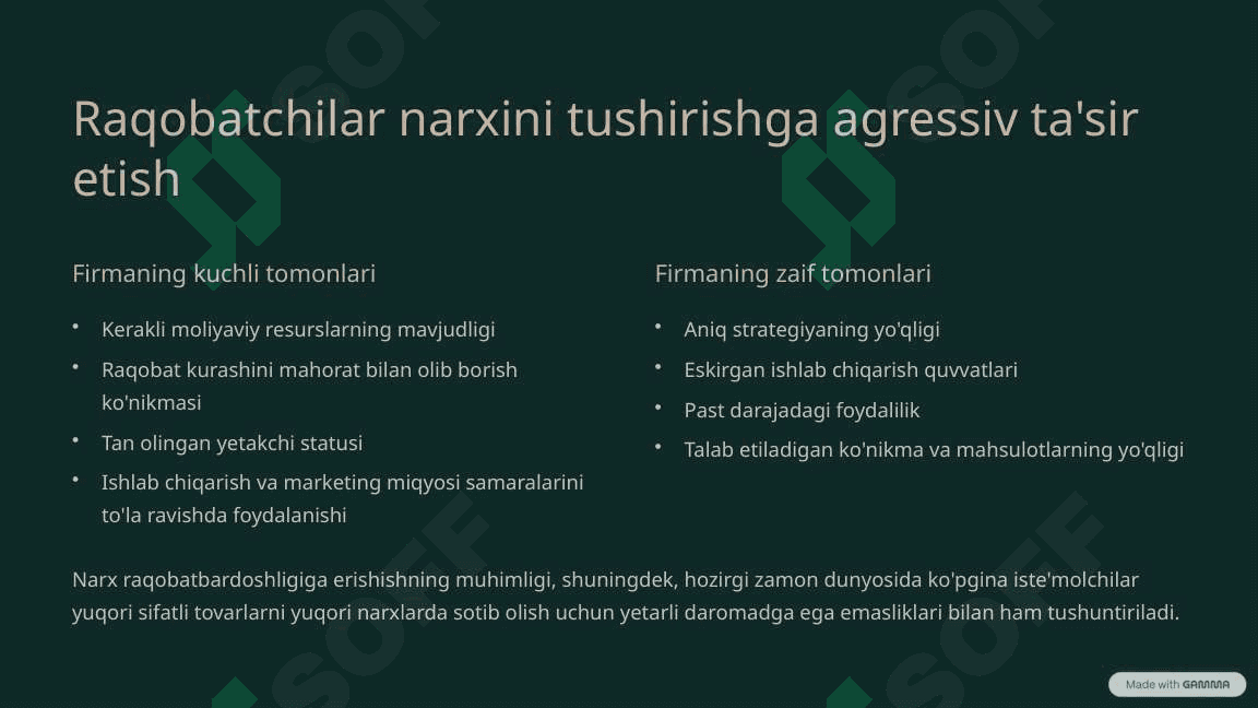 Kompaniyaning raqobat strategiyasini tanlash 4