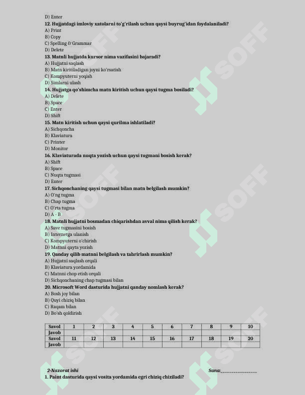 5-sinf informatika test yillik 3