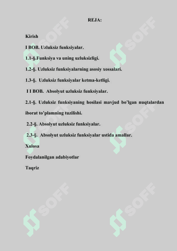Uzluksiz funksiyalar  va ularning хоssalari. Uzluksiz funksiyalar kеtma-kеtligi 2