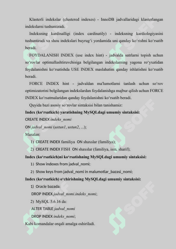 SQL tilida INDEX yaratish 2