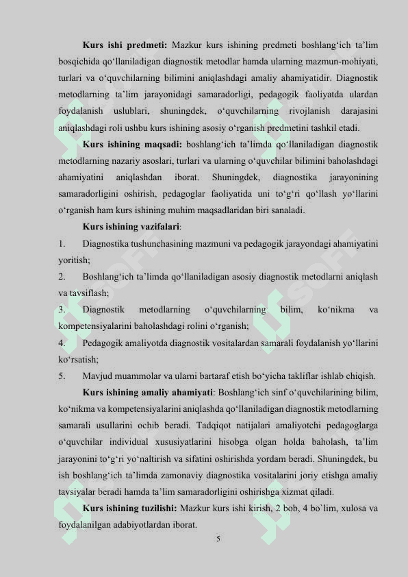 BOSHLANG‘ICH TA’LIMDA O‘QUVCHILARNING BILIM, KO‘NIKMA VA KOMPETENSIYALARINI ANIQLASHDA DIAGNOSTIK METODLARNING ROLI 5