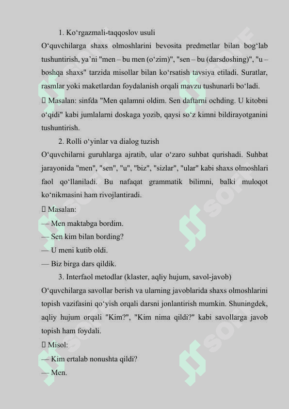 BOSHLANGʻICH SINFDA MEN, SEN, U VA ULAR MAVZUSINI OʻRGANISH 8