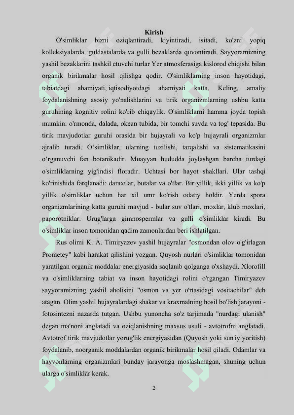 Oʻsimliklarning inson va biosferada tutgan oʻrni  va muhofazasi 2
