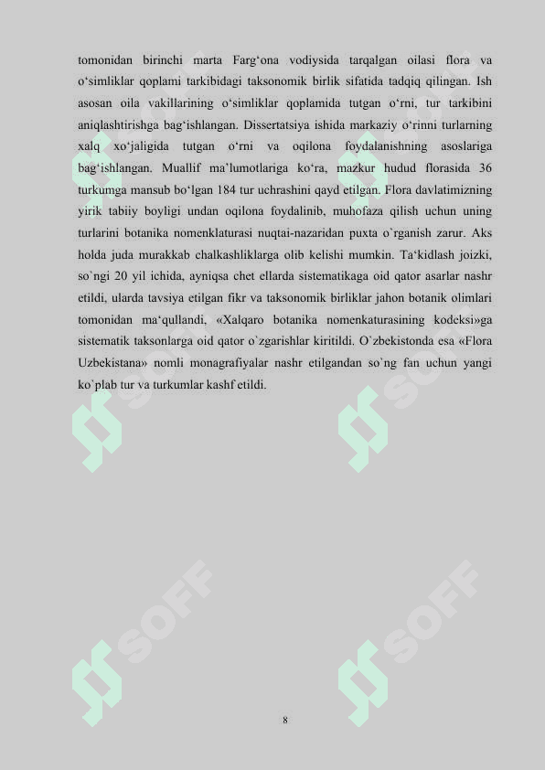 Oʻsimliklarning inson va biosferada tutgan oʻrni  va muhofazasi 8
