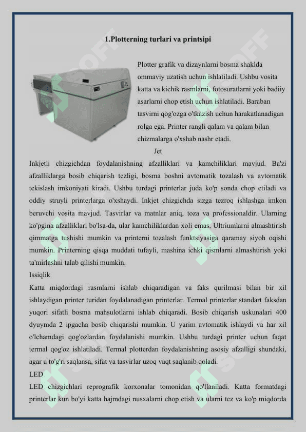 PLOTER VA UNING TURLARI HAQIDA MA’LUMOT 3