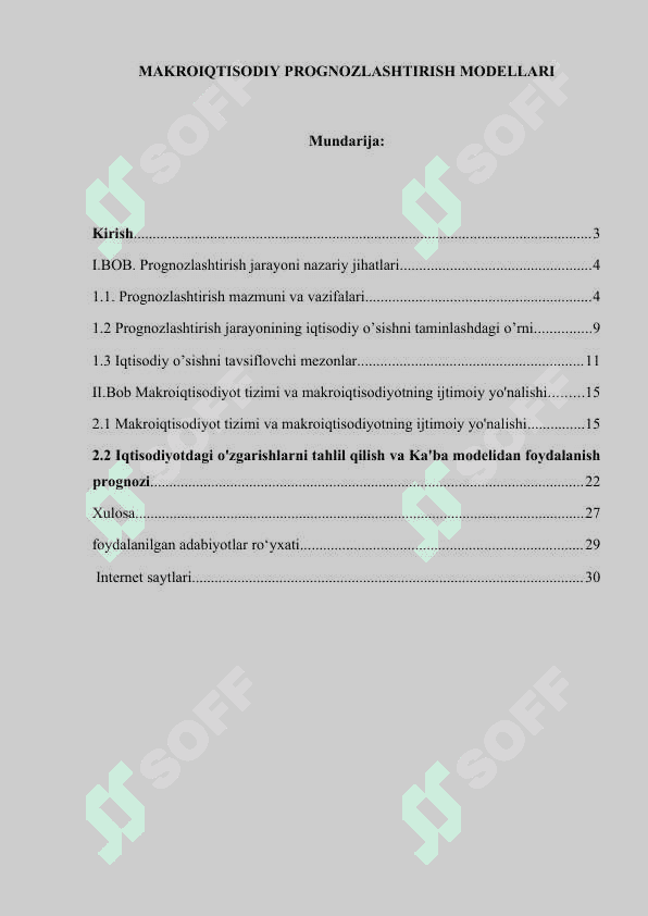 MAKROIQTISODIY PROGNOZLASHTIRISH MODELLARI 2