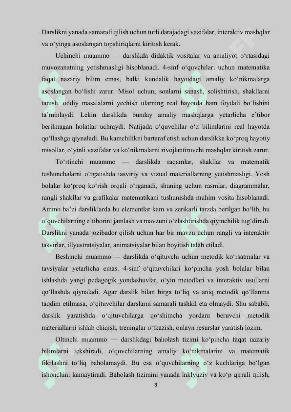 4-sinf matematika darsligining tahlili, muammolar va ularni bartaraf etish yoʻllari 8