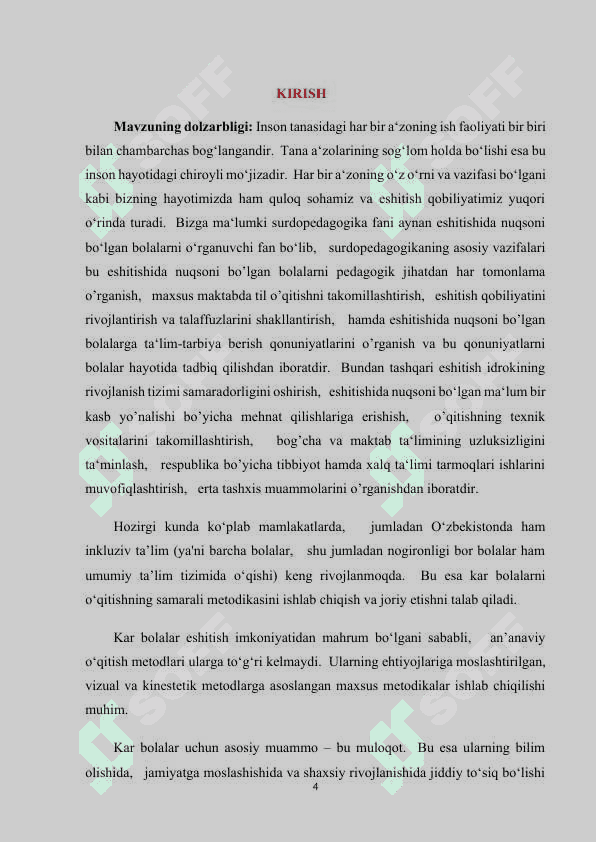Kar bolalar maktabida o'qitish metodikasi (KURS ISHI) 4