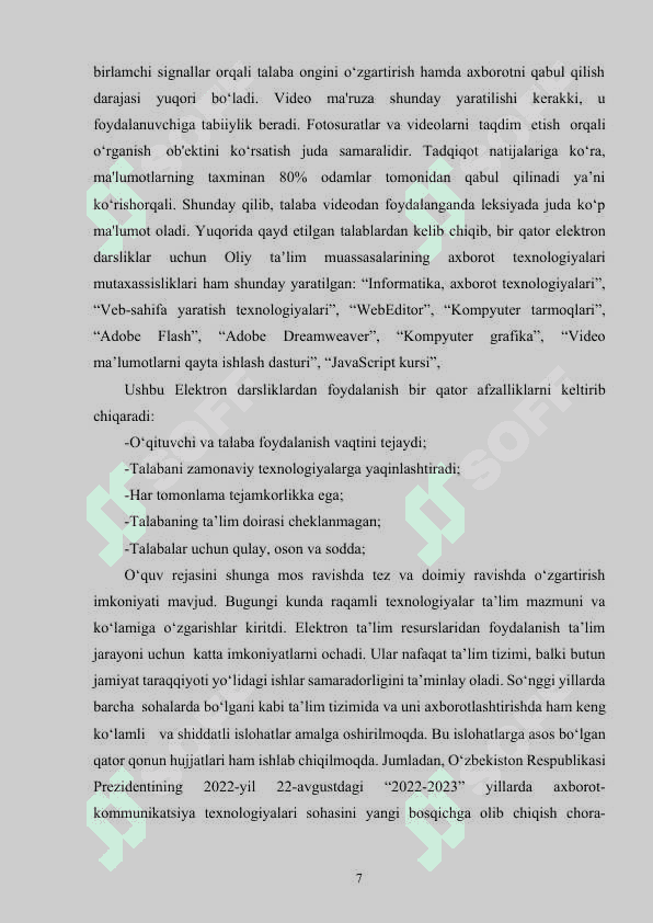 Elektron darsliklar va ularga qo'yiladigan talablar 7