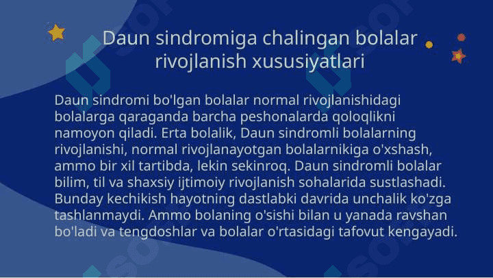 Daun sindromiga chalingan bolalar rivojlanish xususiyatlari 4