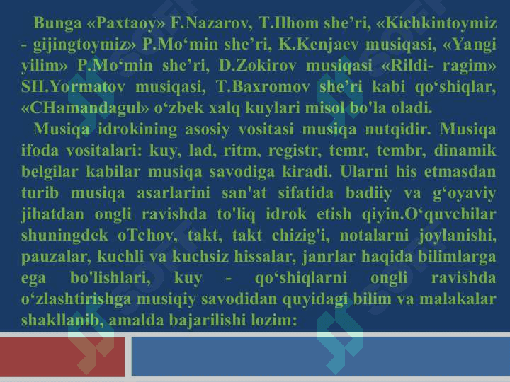 IKKINCHI SINFDA MUSIQA O‘QITISHNING MAZMUNI VA METODIKASI 6