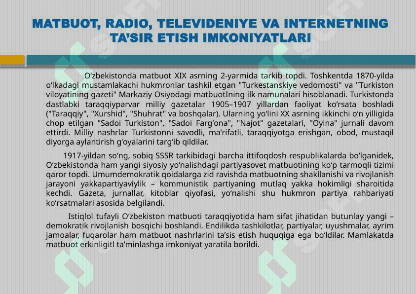 MATBUOT, RADIO, TELEVIDENIYE VA INTERNETNING TA’SIR ETISH IMKONIYATLARI 4