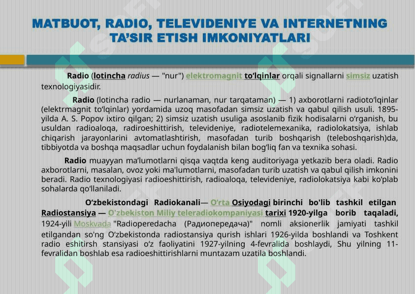 MATBUOT, RADIO, TELEVIDENIYE VA INTERNETNING TA’SIR ETISH IMKONIYATLARI 7