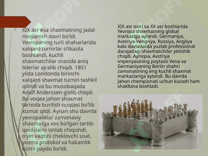 Yevropada shaxmat taraqqiyoti. Johon chempionatlari 6