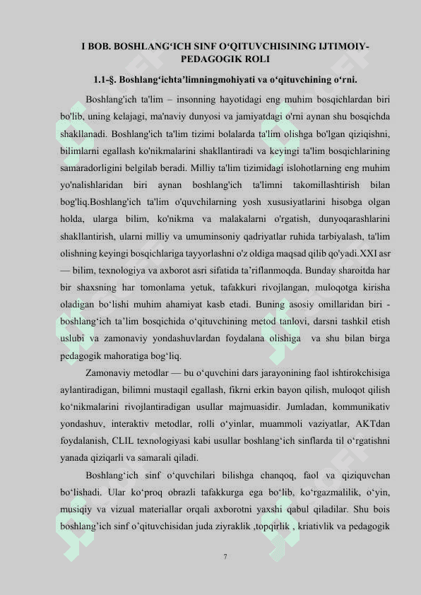 BO’LAJAK   BOSHLANG’ICH   SINF   O’QITUVCHISI QIYOFASI 7