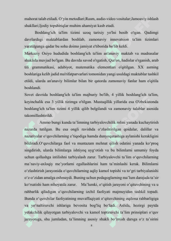 BO’LAJAK   BOSHLANG’ICH   SINF   O’QITUVCHISI QIYOFASI 8