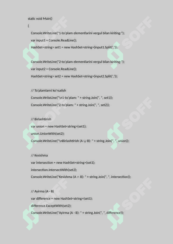 TO'PLAM USTA BAJARILADIGAN AMALLAR UCHUN AMALIY DASTUR ISHLAB CHIQISH  C# 4
