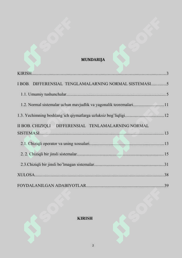 CHIZIQLI BIR JINSLI ODDIY DIFFERENSIAL TENGLAMALARNING NORMAL SISTEMASI 2