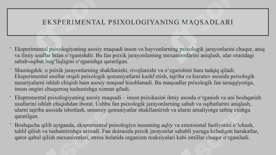 Ekspremental psixologiya fanining maqsad va vazifalari 3
