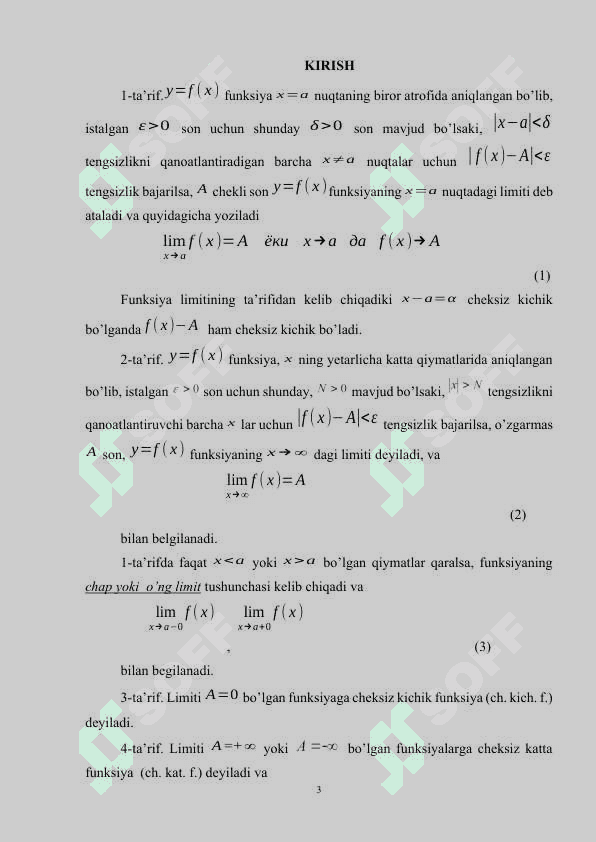 FUNKSIYA VA UNING LIMITI. CHEKSIZ KICHIK VA CHEKSIZ KATTA FUNKSIYALAR.docx 2