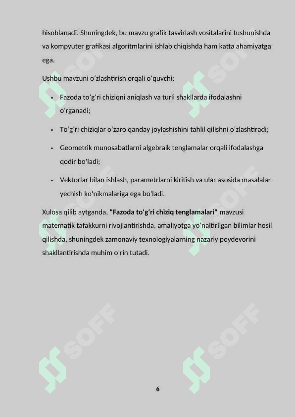 FAZODA TO’G’RI CHIZIQ TENGLAMALARI 6