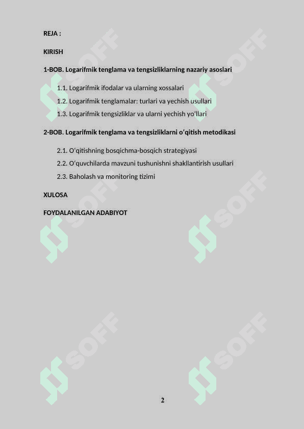 LOGARIFMIK TENGLAMA VA TENGSIZLIKLARNI OʻQITISH METODIKASI 2