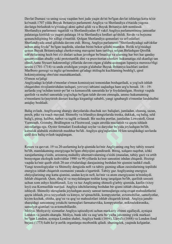 XVIII asrning birinchi yarmida Angliyaning 6