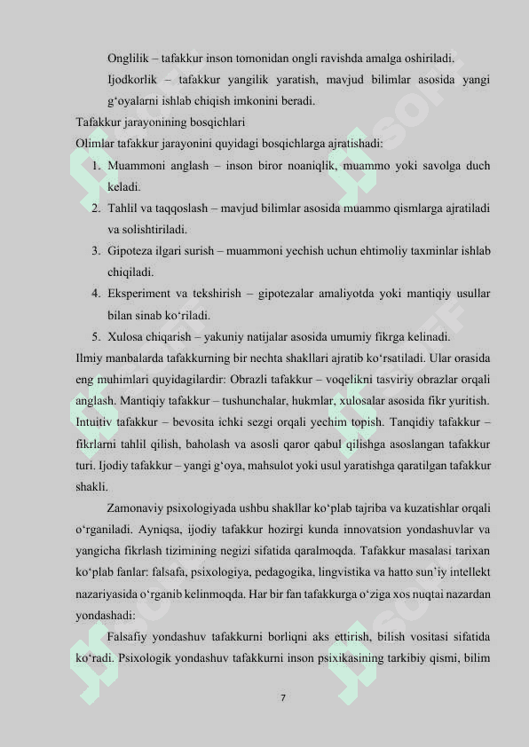 TAFAKKUR -  UMUMIY TASAVVURLAR VA NAZARIY YONDASHUVLAR 7