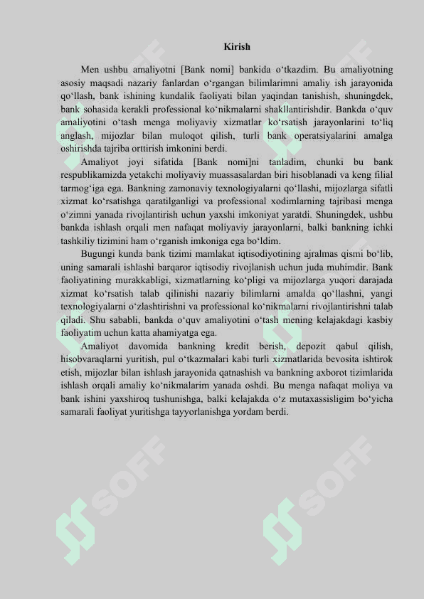 Amaliyot hisoboti Bankda (Universal) 2