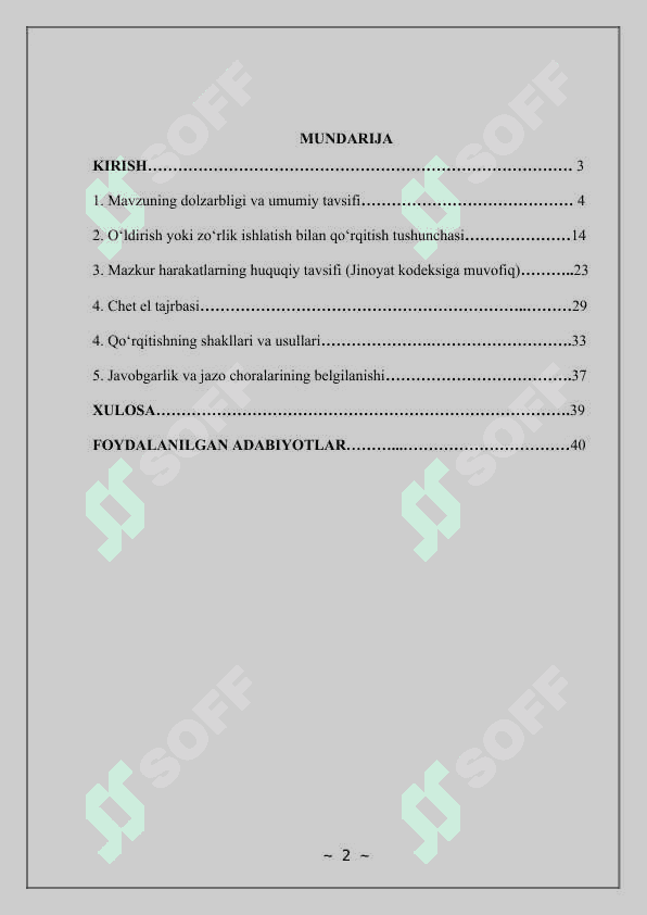 O’ldirish bilan yoki zo’rlik ishlatish bilan qo‘rqitish 2