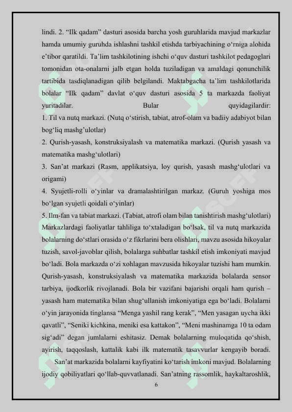 ILK QADAM DAVLAT OʻQUV DASTURI VA UNING MOHIYATI VA QOʻLLANILISHI 6