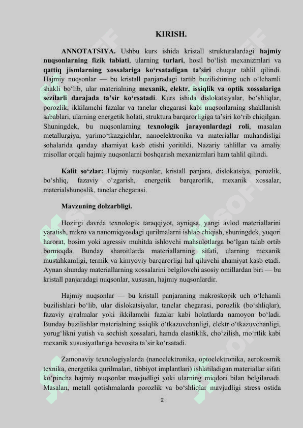 Kurs ishi. hajmiy nuqsonlar 2