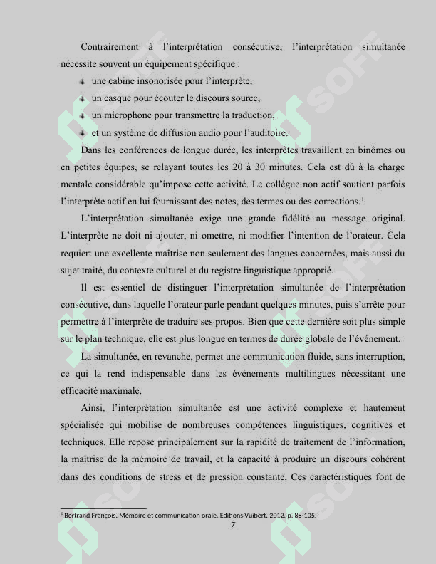 Le rôle de la mémoire lors de l'interprétation simultanée 7