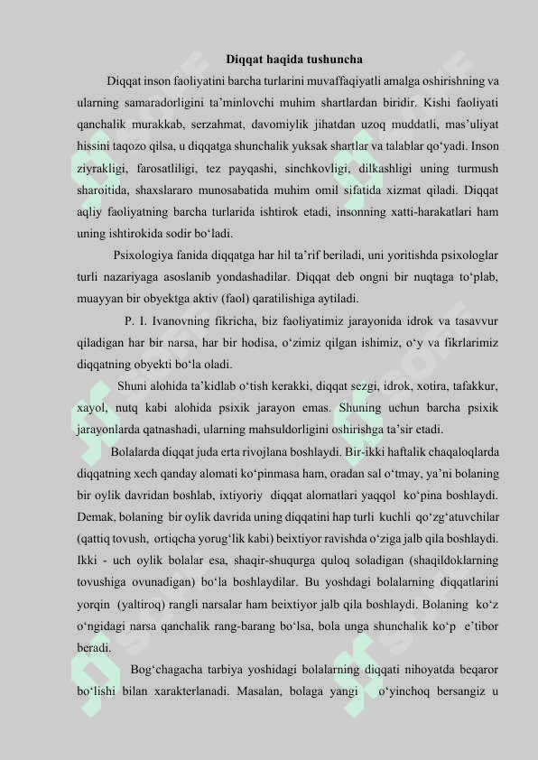 Diqqatning rivojlanishi 2