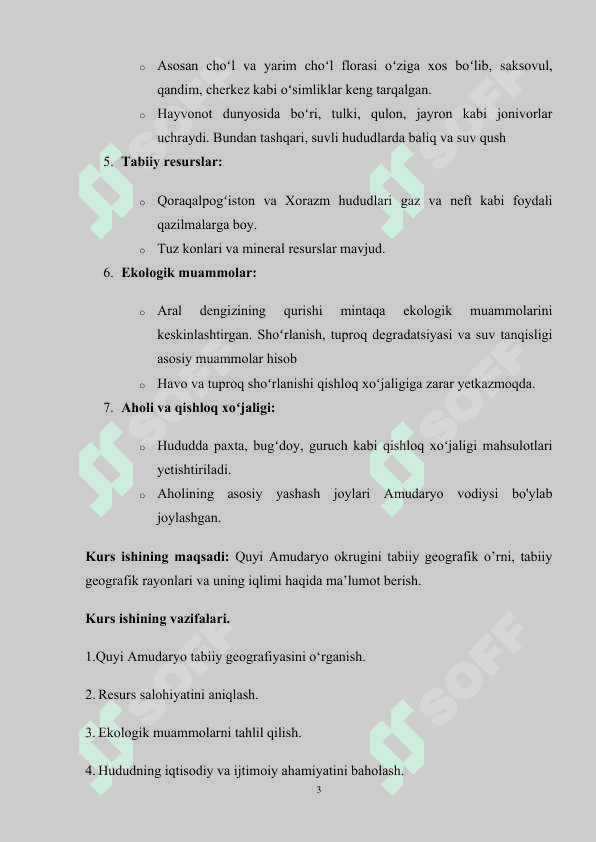 Quyi Amudaryoga tabiiy geografik tavsif.Kurs ishi 3