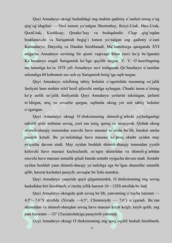 Quyi Amudaryoga tabiiy geografik tavsif.Kurs ishi 6