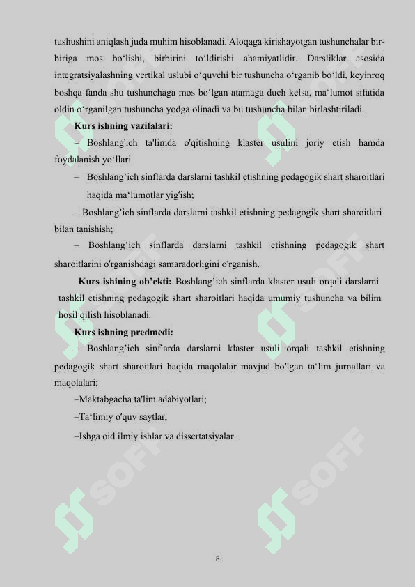 Boshlang’ich ta’limda o’qitishning klaster usuli 8