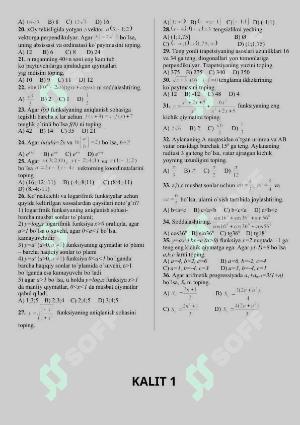 MATEMATIKADAN TEST-1 36-talik kaliti bor 2