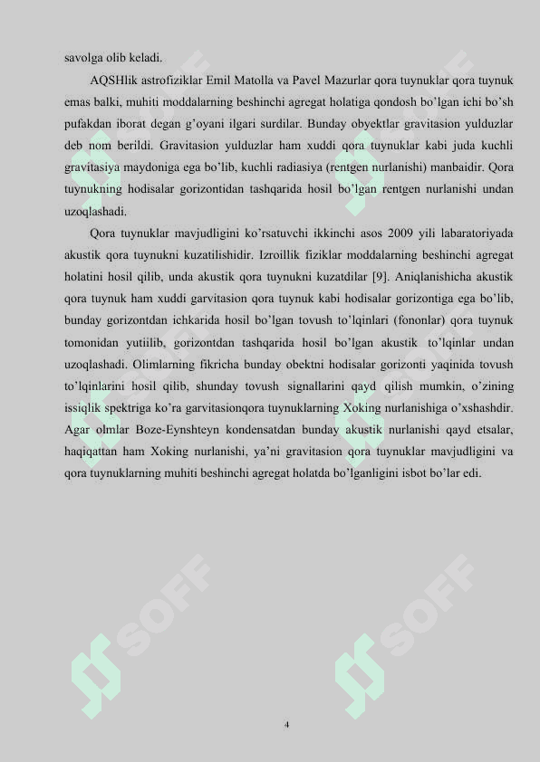 Moddalarning beshinchi agregat holatining astrofizikadagi o’rni 4