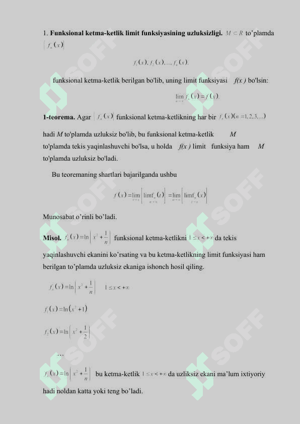 Tekis yaqinlashuvchi funksional ketma-ketliklarning xossalari. 2