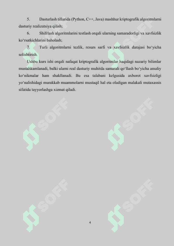 Kurs ishi | Kriptografik algoritmlar va ularning dasturiy realizatsiyasi 4