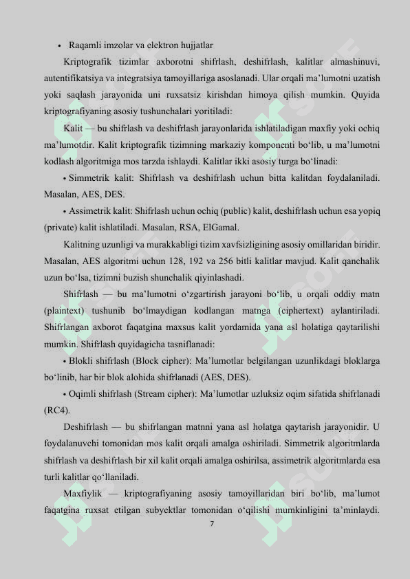 Kurs ishi | Kriptografik algoritmlar va ularning dasturiy realizatsiyasi 7