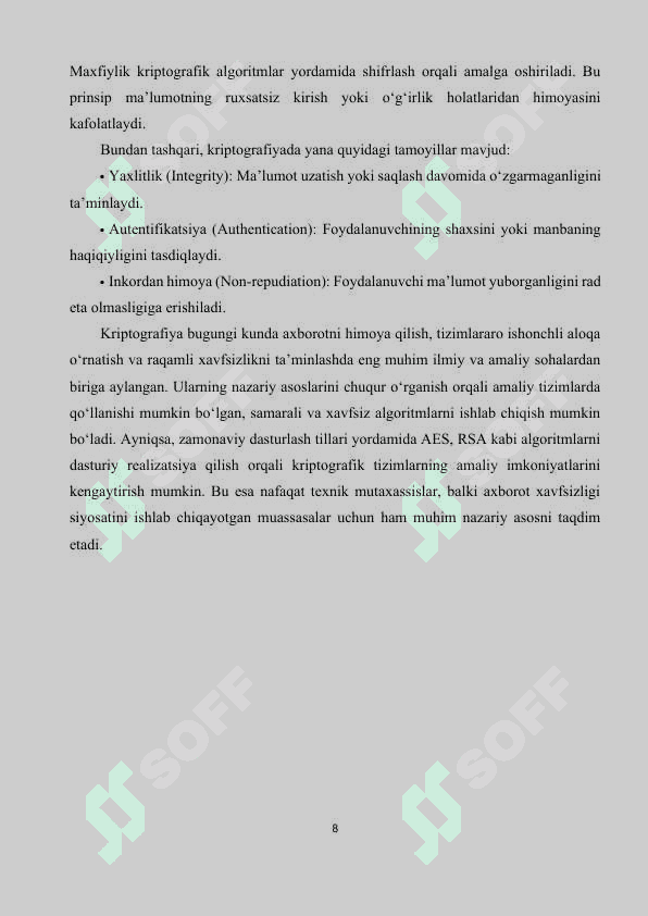 Kurs ishi | Kriptografik algoritmlar va ularning dasturiy realizatsiyasi 8